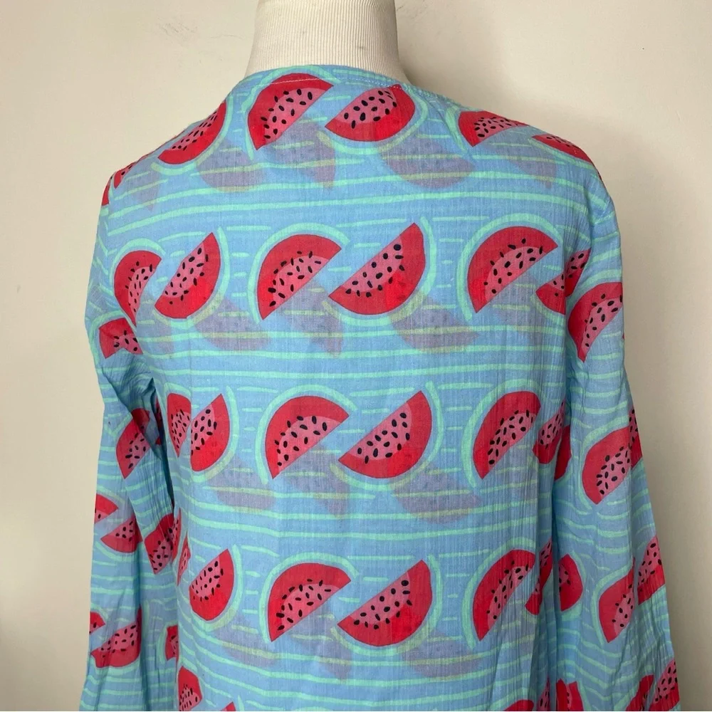 STS Sail To Sable Tunic Dress SZ S Watermelon Print Green Tassel Cotton - Picture 9 of 16